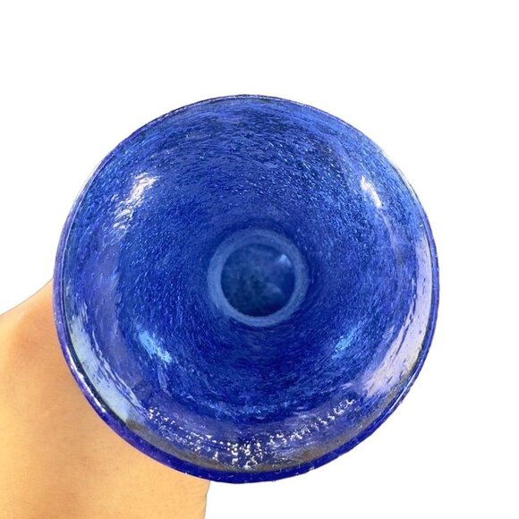 1980s Egyptian Art Glass Vase Cobalt Blue Bubbles All Over Hand Blown W Sticker - Picture 7 of 13